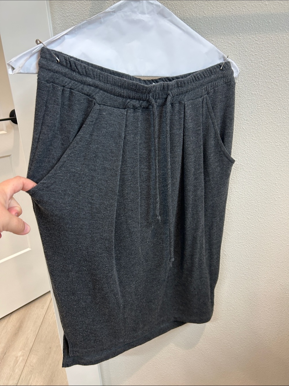 Charcoal Knit Midi Skirt with Drawstring Waist